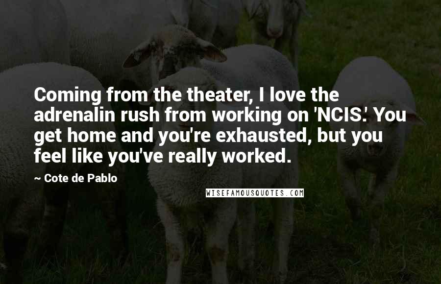 Cote De Pablo Quotes: Coming from the theater, I love the adrenalin rush from working on 'NCIS.' You get home and you're exhausted, but you feel like you've really worked.