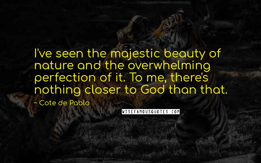 Cote De Pablo Quotes: I've seen the majestic beauty of nature and the overwhelming perfection of it. To me, there's nothing closer to God than that.