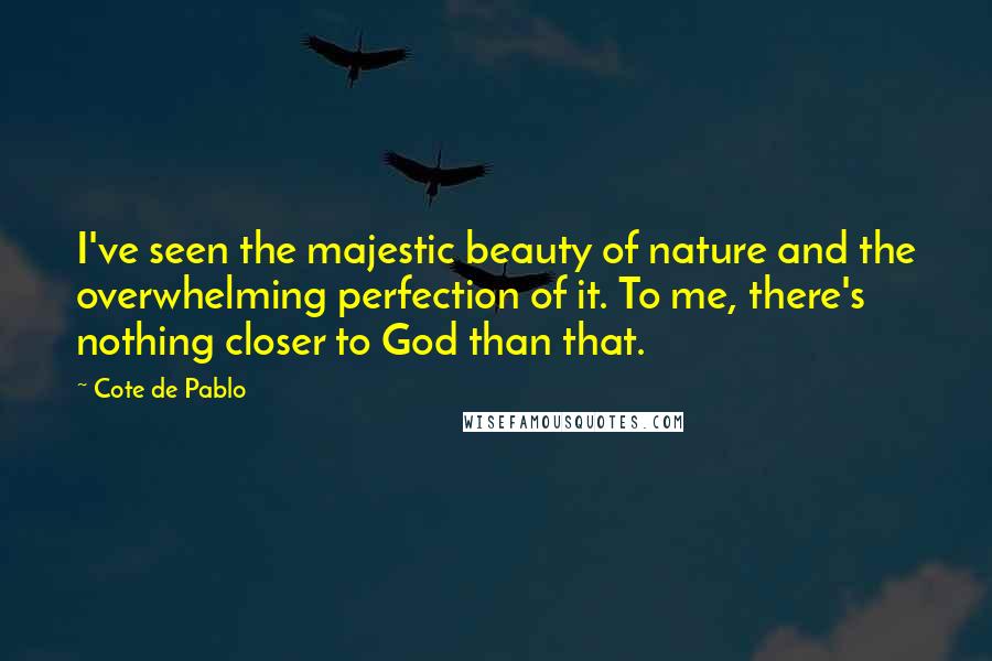 Cote De Pablo Quotes: I've seen the majestic beauty of nature and the overwhelming perfection of it. To me, there's nothing closer to God than that.