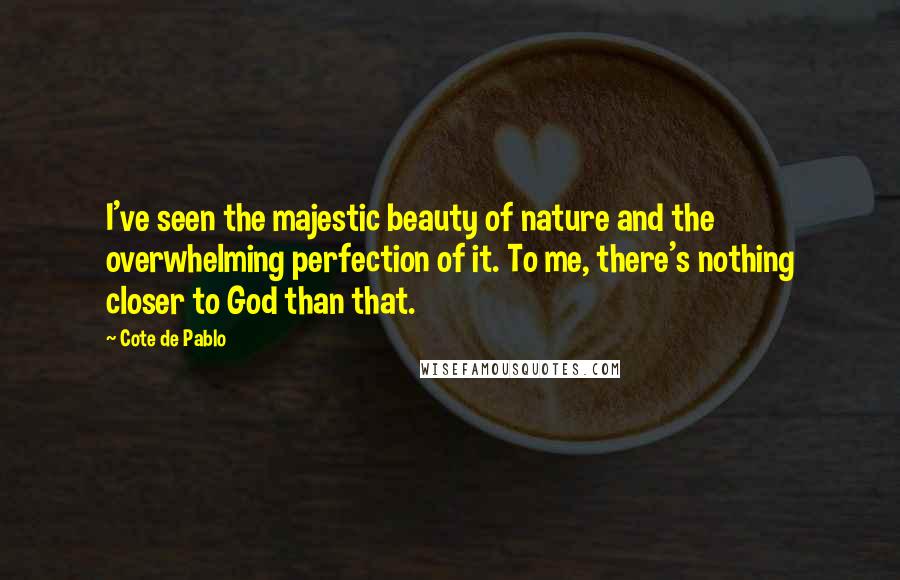 Cote De Pablo Quotes: I've seen the majestic beauty of nature and the overwhelming perfection of it. To me, there's nothing closer to God than that.