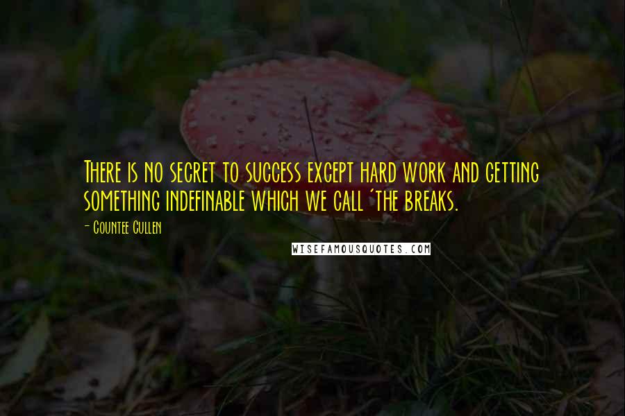 Countee Cullen Quotes: There is no secret to success except hard work and getting something indefinable which we call 'the breaks.