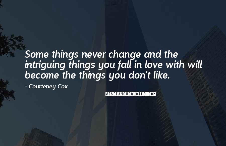 Courteney Cox Quotes: Some things never change and the intriguing things you fall in love with will become the things you don't like.
