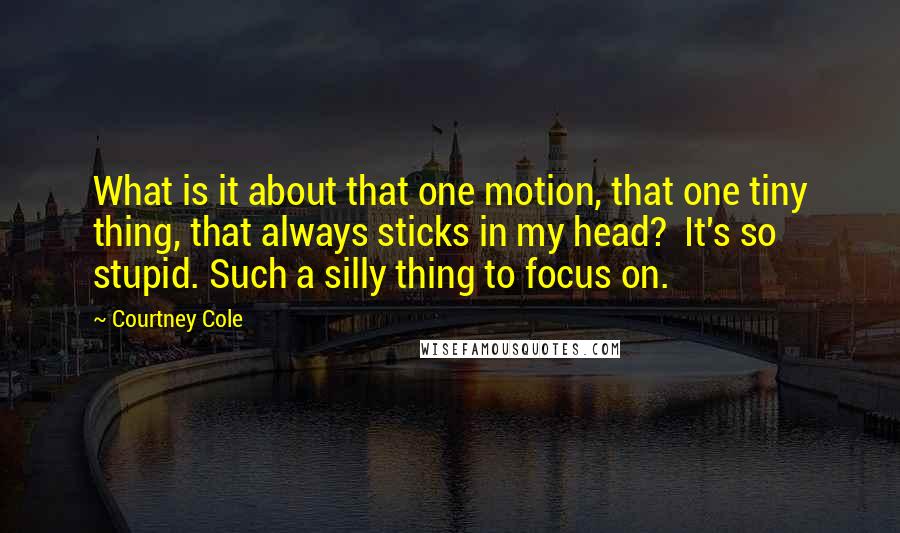 Courtney Cole Quotes: What is it about that one motion, that one tiny thing, that always sticks in my head?  It's so stupid. Such a silly thing to focus on.