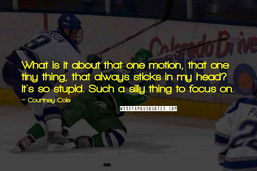 Courtney Cole Quotes: What is it about that one motion, that one tiny thing, that always sticks in my head?  It's so stupid. Such a silly thing to focus on.