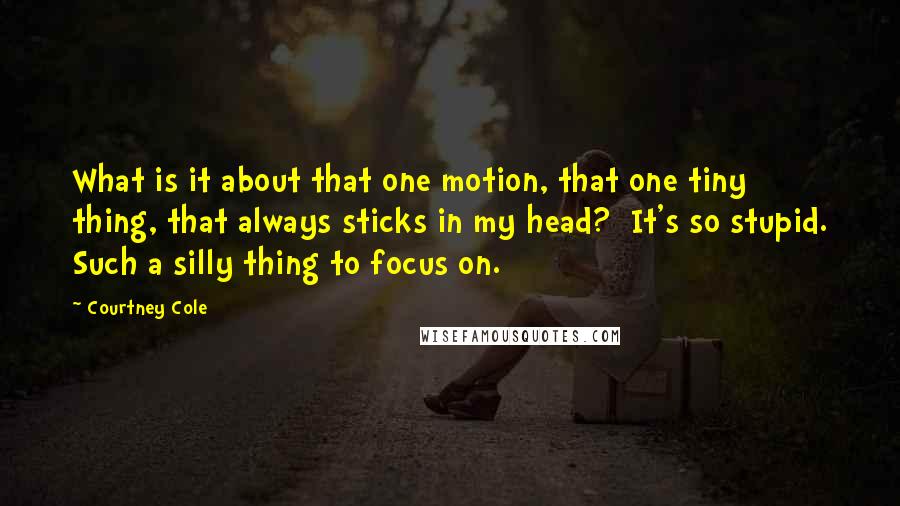 Courtney Cole Quotes: What is it about that one motion, that one tiny thing, that always sticks in my head?  It's so stupid. Such a silly thing to focus on.