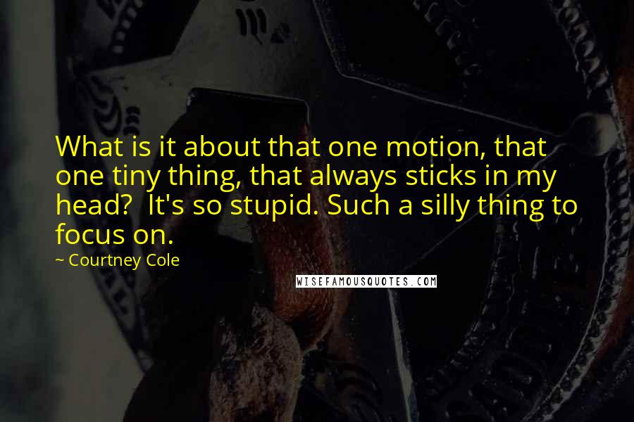 Courtney Cole Quotes: What is it about that one motion, that one tiny thing, that always sticks in my head?  It's so stupid. Such a silly thing to focus on.