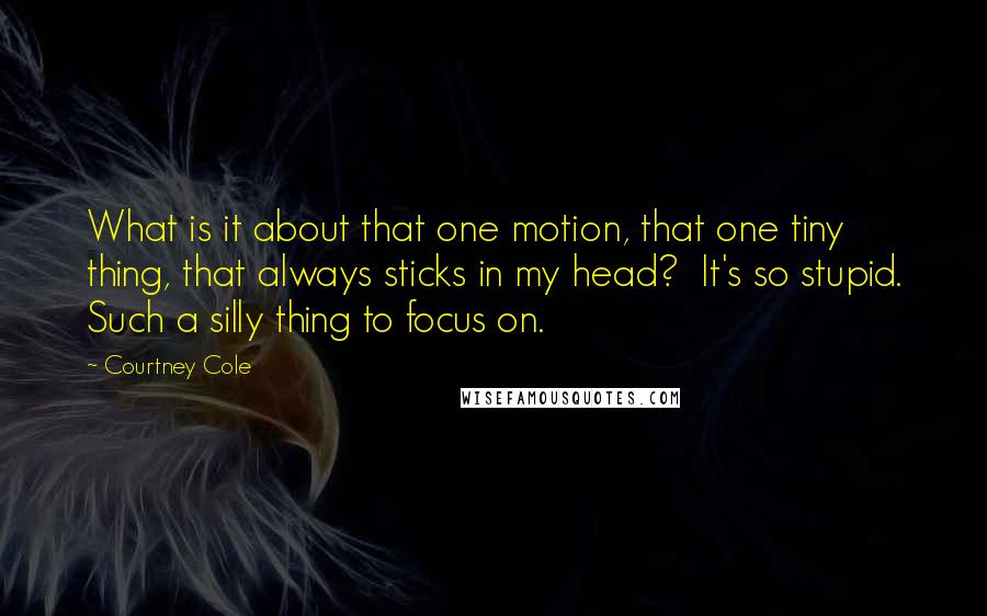 Courtney Cole Quotes: What is it about that one motion, that one tiny thing, that always sticks in my head?  It's so stupid. Such a silly thing to focus on.