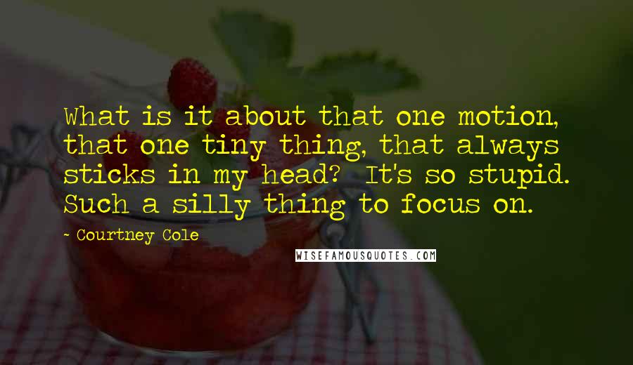 Courtney Cole Quotes: What is it about that one motion, that one tiny thing, that always sticks in my head?  It's so stupid. Such a silly thing to focus on.