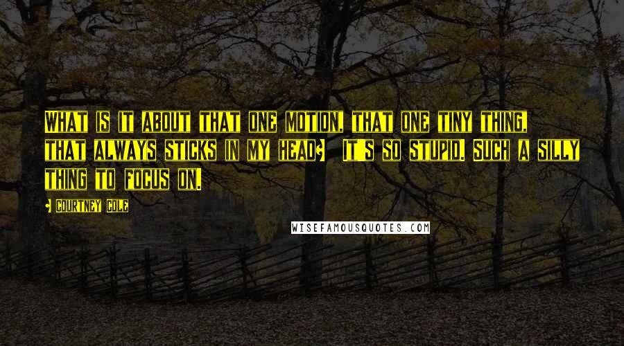 Courtney Cole Quotes: What is it about that one motion, that one tiny thing, that always sticks in my head?  It's so stupid. Such a silly thing to focus on.