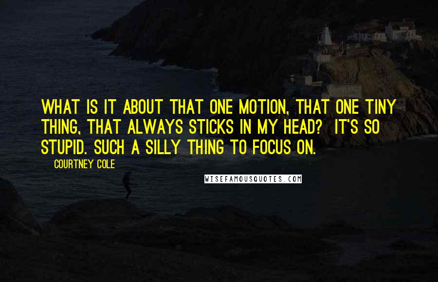 Courtney Cole Quotes: What is it about that one motion, that one tiny thing, that always sticks in my head?  It's so stupid. Such a silly thing to focus on.