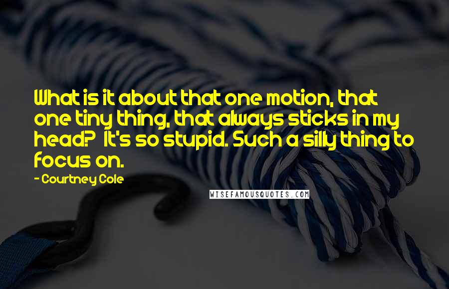 Courtney Cole Quotes: What is it about that one motion, that one tiny thing, that always sticks in my head?  It's so stupid. Such a silly thing to focus on.
