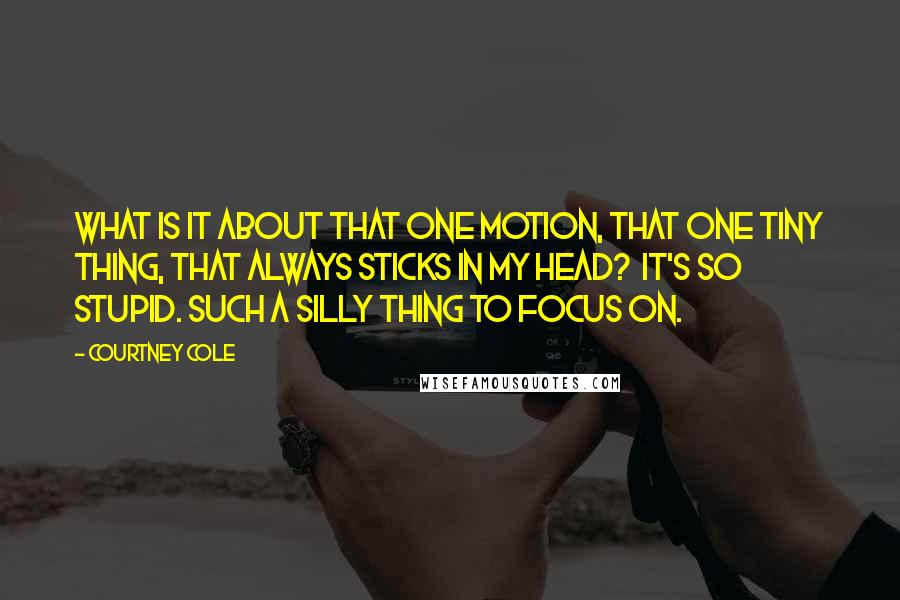 Courtney Cole Quotes: What is it about that one motion, that one tiny thing, that always sticks in my head?  It's so stupid. Such a silly thing to focus on.