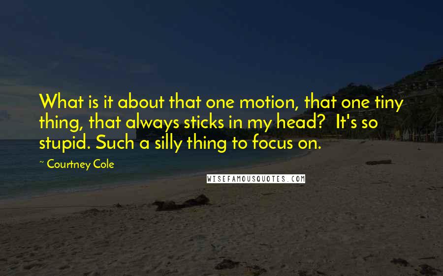 Courtney Cole Quotes: What is it about that one motion, that one tiny thing, that always sticks in my head?  It's so stupid. Such a silly thing to focus on.