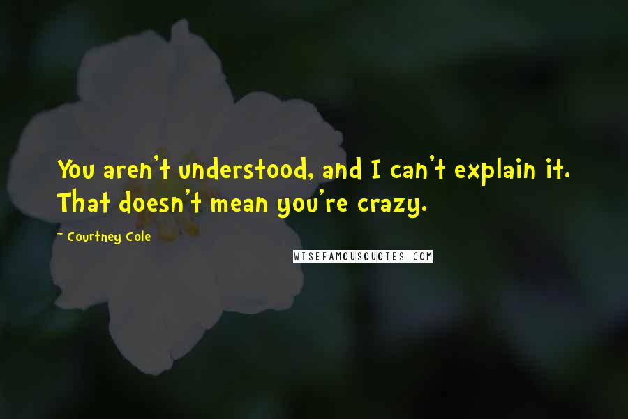 Courtney Cole Quotes: You aren't understood, and I can't explain it. That doesn't mean you're crazy.