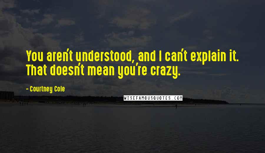 Courtney Cole Quotes: You aren't understood, and I can't explain it. That doesn't mean you're crazy.