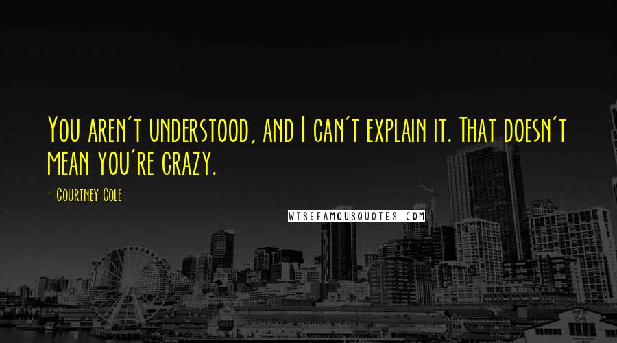 Courtney Cole Quotes: You aren't understood, and I can't explain it. That doesn't mean you're crazy.