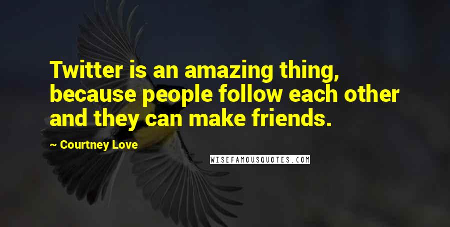 Courtney Love Quotes: Twitter is an amazing thing, because people follow each other and they can make friends.