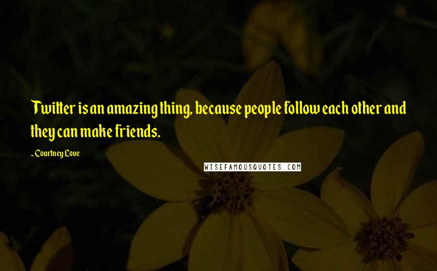 Courtney Love Quotes: Twitter is an amazing thing, because people follow each other and they can make friends.