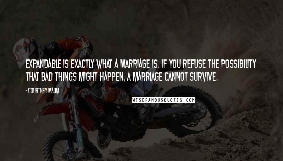 Courtney Maum Quotes: Expandable is exactly what a marriage is. If you refuse the possibility that bad things might happen, a marriage cannot survive.