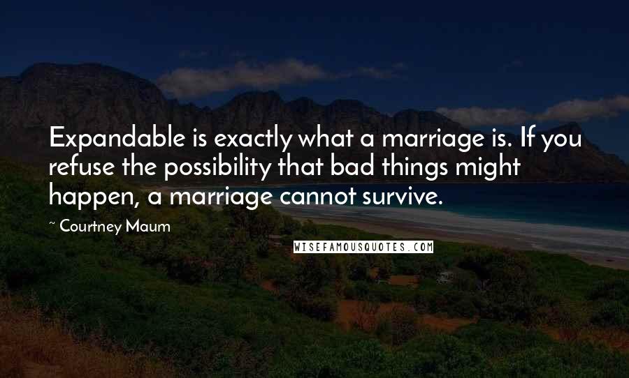 Courtney Maum Quotes: Expandable is exactly what a marriage is. If you refuse the possibility that bad things might happen, a marriage cannot survive.