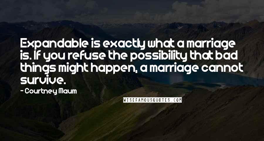 Courtney Maum Quotes: Expandable is exactly what a marriage is. If you refuse the possibility that bad things might happen, a marriage cannot survive.