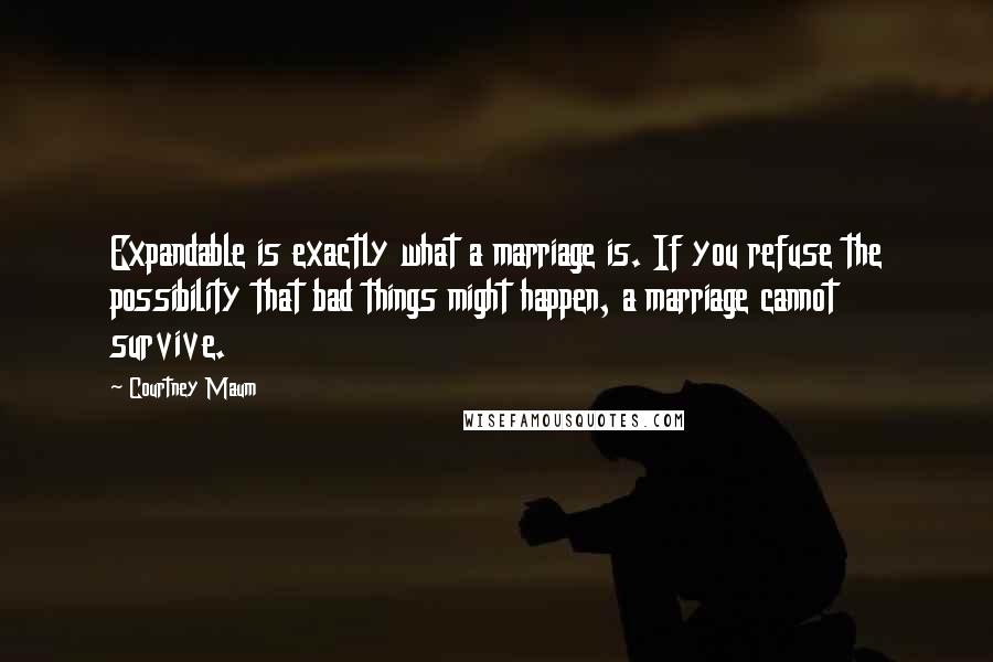 Courtney Maum Quotes: Expandable is exactly what a marriage is. If you refuse the possibility that bad things might happen, a marriage cannot survive.