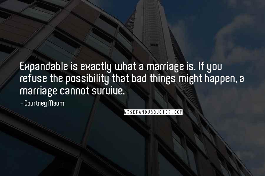 Courtney Maum Quotes: Expandable is exactly what a marriage is. If you refuse the possibility that bad things might happen, a marriage cannot survive.