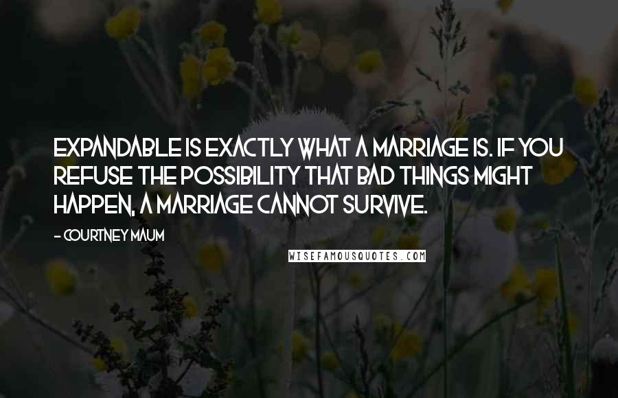 Courtney Maum Quotes: Expandable is exactly what a marriage is. If you refuse the possibility that bad things might happen, a marriage cannot survive.