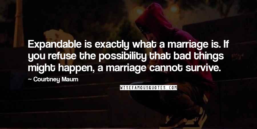 Courtney Maum Quotes: Expandable is exactly what a marriage is. If you refuse the possibility that bad things might happen, a marriage cannot survive.