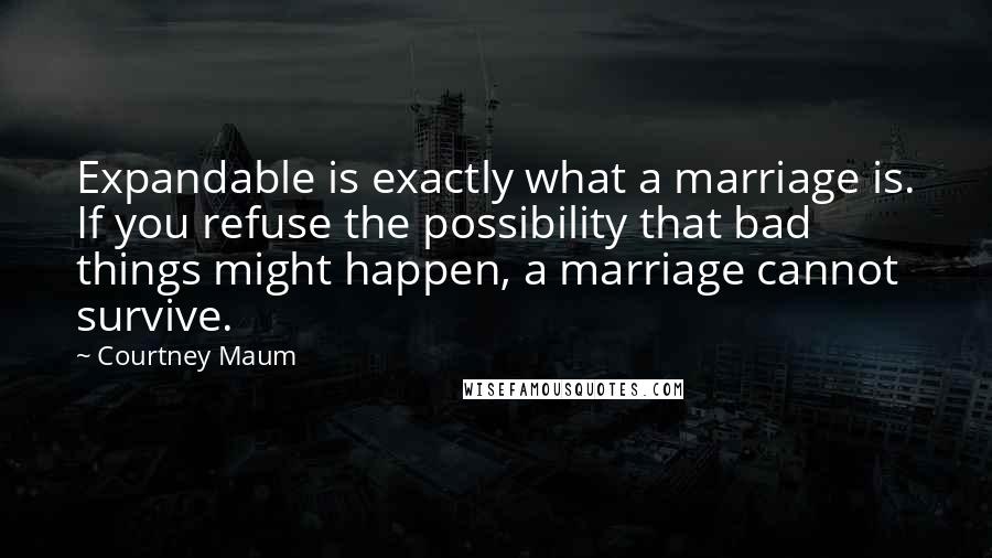 Courtney Maum Quotes: Expandable is exactly what a marriage is. If you refuse the possibility that bad things might happen, a marriage cannot survive.