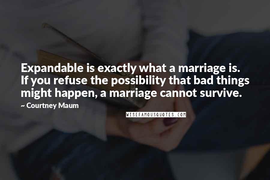 Courtney Maum Quotes: Expandable is exactly what a marriage is. If you refuse the possibility that bad things might happen, a marriage cannot survive.