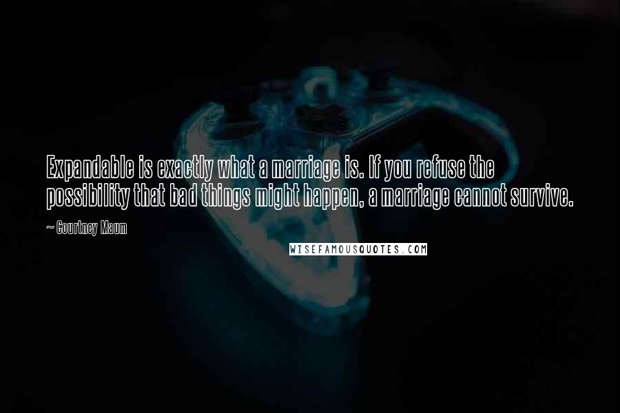 Courtney Maum Quotes: Expandable is exactly what a marriage is. If you refuse the possibility that bad things might happen, a marriage cannot survive.