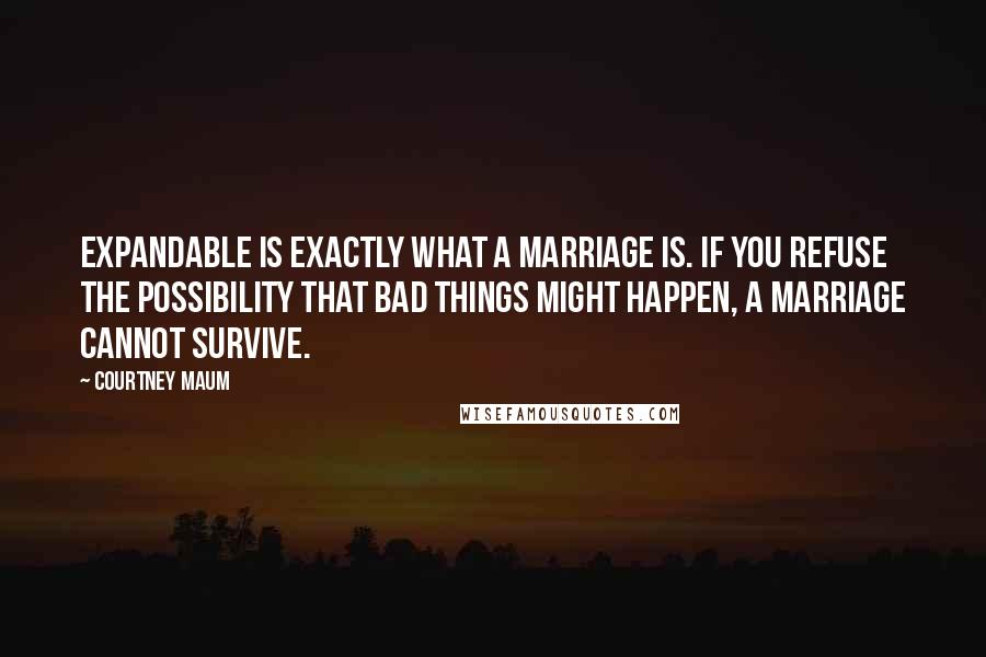 Courtney Maum Quotes: Expandable is exactly what a marriage is. If you refuse the possibility that bad things might happen, a marriage cannot survive.