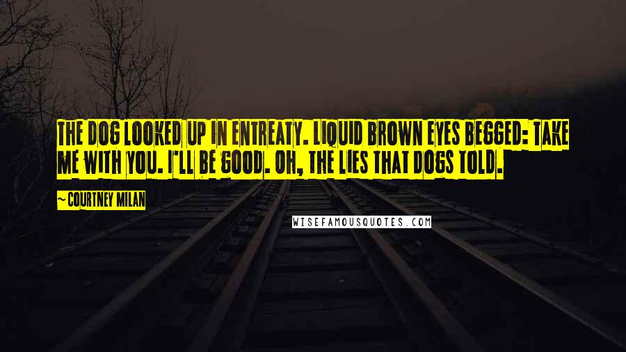 Courtney Milan Quotes: The dog looked up in entreaty. Liquid brown eyes begged: Take me with you. I'll be good. Oh, the lies that dogs told.