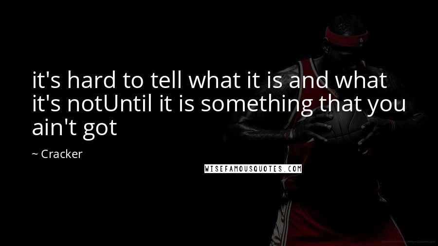 Cracker Quotes: it's hard to tell what it is and what it's notUntil it is something that you ain't got