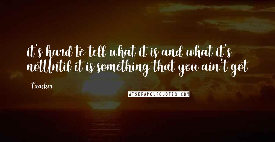 Cracker Quotes: it's hard to tell what it is and what it's notUntil it is something that you ain't got