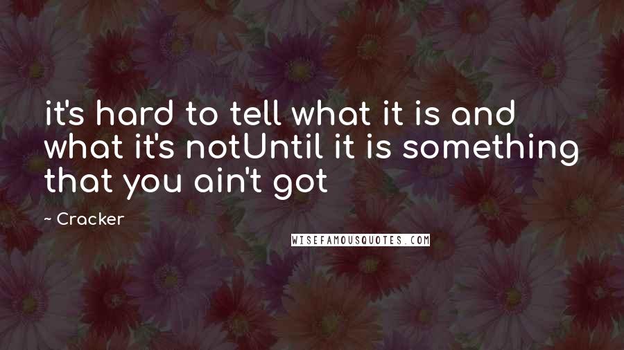 Cracker Quotes: it's hard to tell what it is and what it's notUntil it is something that you ain't got