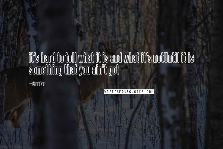 Cracker Quotes: it's hard to tell what it is and what it's notUntil it is something that you ain't got