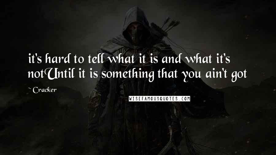 Cracker Quotes: it's hard to tell what it is and what it's notUntil it is something that you ain't got