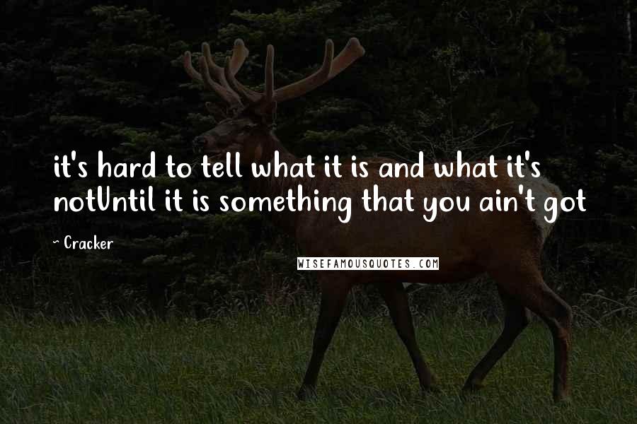 Cracker Quotes: it's hard to tell what it is and what it's notUntil it is something that you ain't got