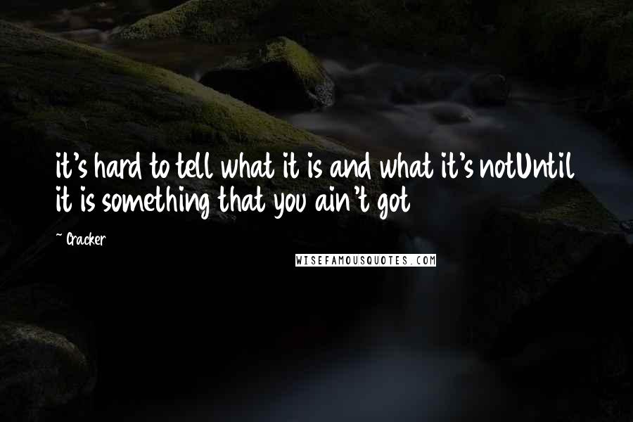 Cracker Quotes: it's hard to tell what it is and what it's notUntil it is something that you ain't got
