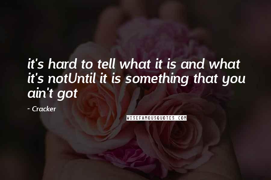 Cracker Quotes: it's hard to tell what it is and what it's notUntil it is something that you ain't got
