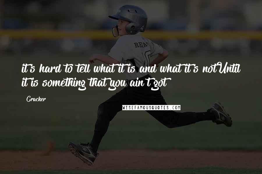 Cracker Quotes: it's hard to tell what it is and what it's notUntil it is something that you ain't got