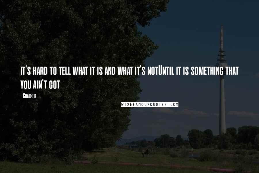 Cracker Quotes: it's hard to tell what it is and what it's notUntil it is something that you ain't got