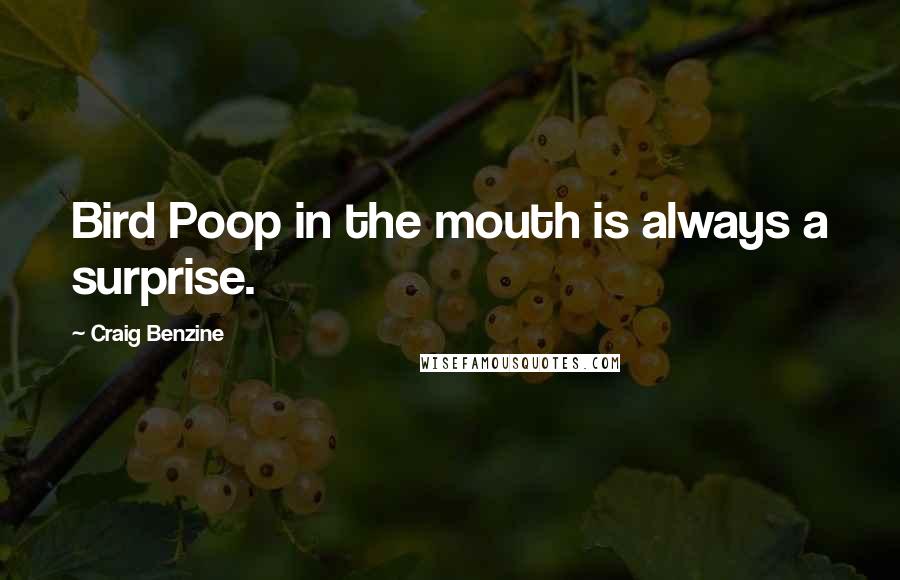 Craig Benzine Quotes: Bird Poop in the mouth is always a surprise.