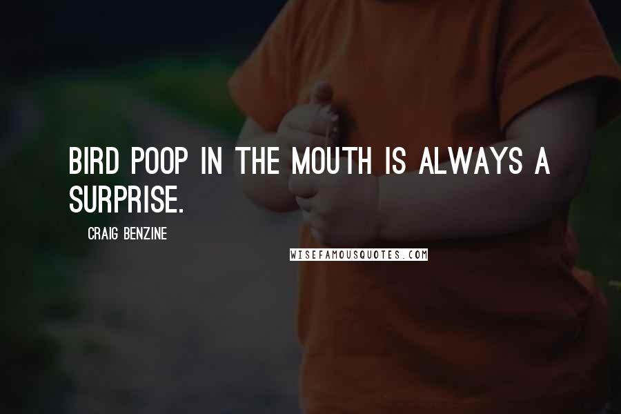 Craig Benzine Quotes: Bird Poop in the mouth is always a surprise.