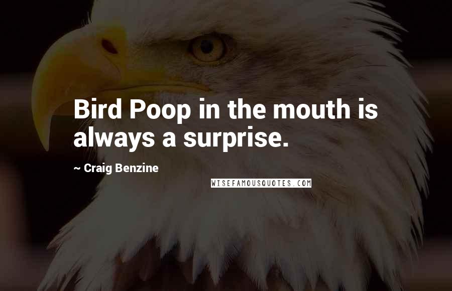 Craig Benzine Quotes: Bird Poop in the mouth is always a surprise.