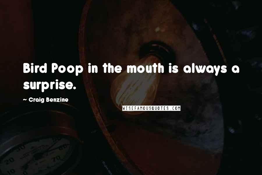 Craig Benzine Quotes: Bird Poop in the mouth is always a surprise.