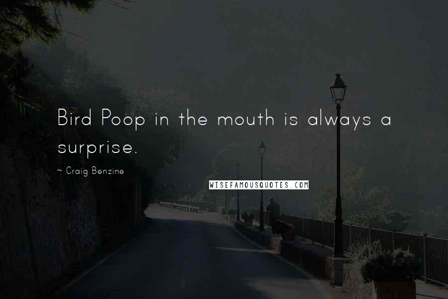 Craig Benzine Quotes: Bird Poop in the mouth is always a surprise.
