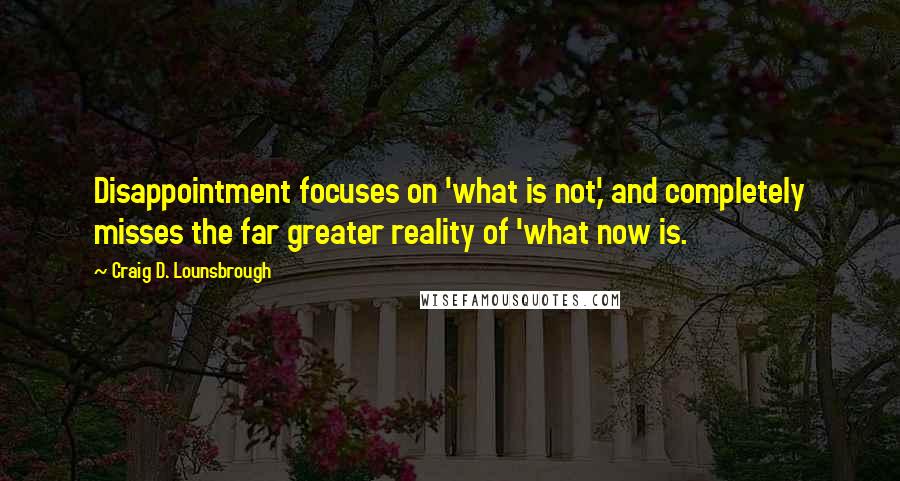 Craig D. Lounsbrough Quotes: Disappointment focuses on 'what is not,' and completely misses the far greater reality of 'what now is.